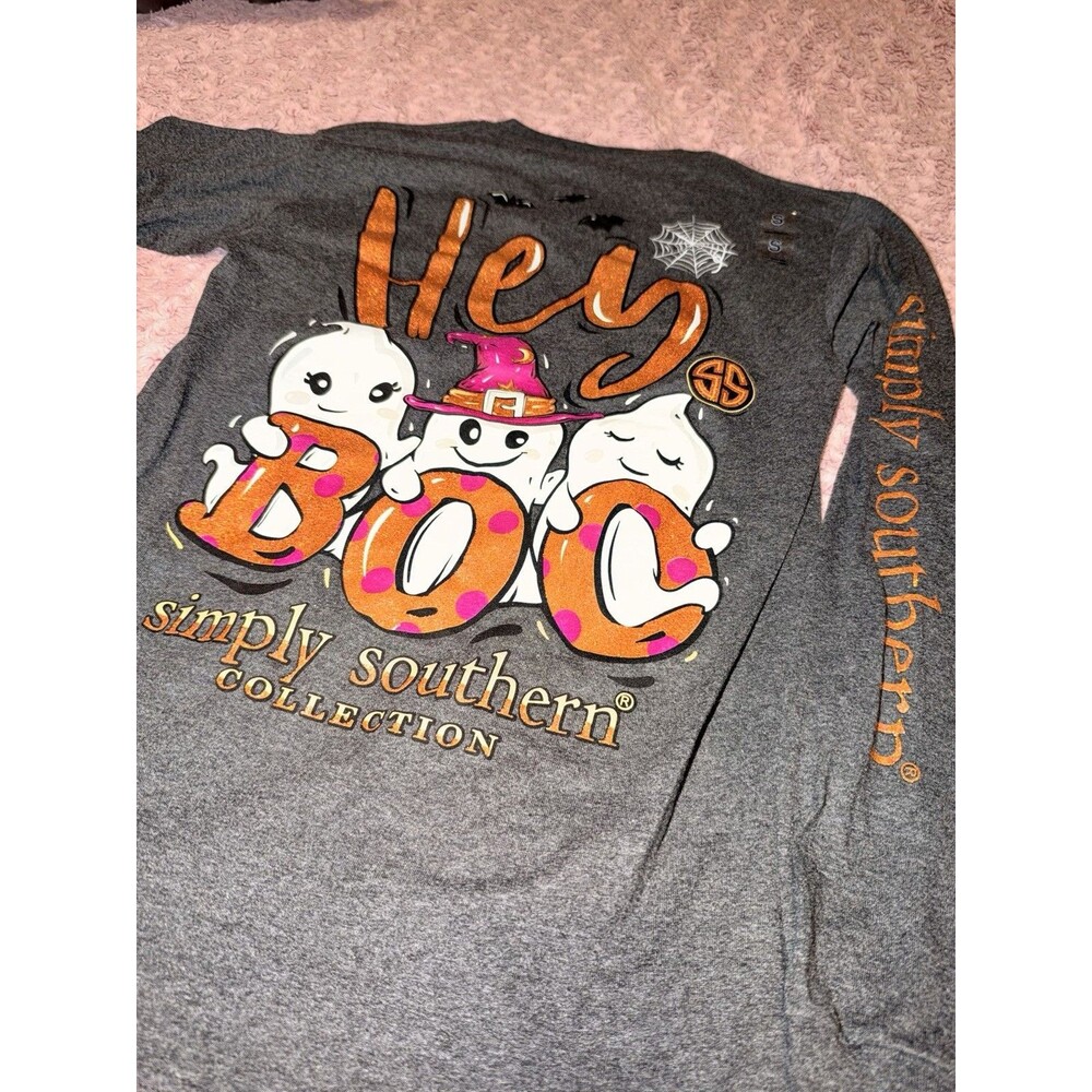 Simply Southern "Hey Boo" Long Sleeve Shirt Halloween Ghosts & Pumpkins Small